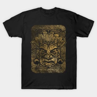 Vintage gold Tribal mask on tribal texture T-Shirt